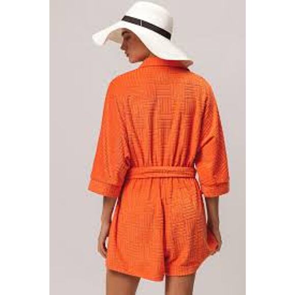 Bibi Beach Towel Textured Terry Shorts Romper Beach Orange Papaya IB1388-0 XL - Picture 3 of 11